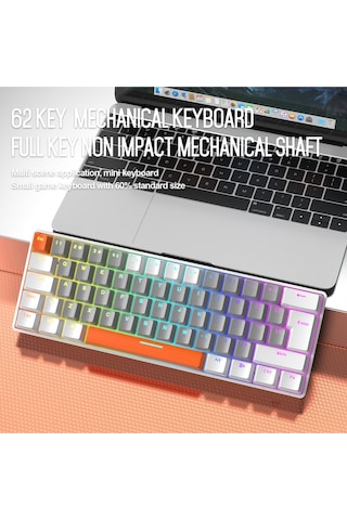 T60 Mini Rgb Oyun Klavyesi Gaming Mekanik 62 Tuşlu 18 Rgb Led Usb Tip-c Kablosu
