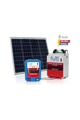 Puhu Ecos Güneş Enerjili Elektrikli Çit Cihazı 8 Joule 60w Panel + 12v/42ah Jel Akü