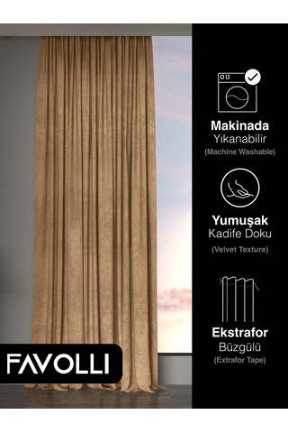 Br Favolli Kadife Dokulu Kaju Rengi Ada Fon Perde Ekstrafor Büzgülü Dream Series Kaju