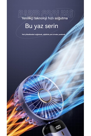 Oloey Dijital Ekranlı Usb Şarjlı 5 Kademeli Taşınabilir Mini Katlanır El Fanı Vantilatör