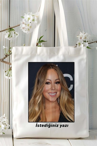Art Hediye Mariah Carey Baskılı Bez Çanta Omuz Çantası Kişiye Özel Desen 2 Çok Renkli