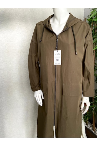 Vetre Kadın Büyük Beden Kapüşonlu Oversize Haki Trençkot 2002 Haki