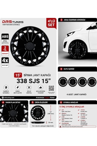 Volkswagen Uyumlu 15 Inç Kırılmaz Parlak Siyah Jant Kapağı 1 Takım 4 Adet No:338