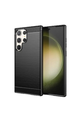 Samsung Galaxy Uyumlu S23 Ultra Brushed Carbon Fiber Kılıf-Siyah-AL3332
