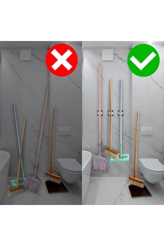 4 Adet Pratik Fırça Süpürge Paspas Mop Tutucu Askı Aparatı Yapışkanlı Sihirli Tutacak Altın