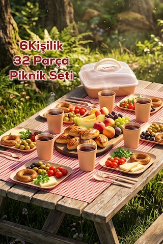 Porsima 0039-3 Karizma 32 Parça 6 Kişilik Pratik Taşınabilir Piknik Seti - Saklama Kutulu Piknik Sepeti Mokka Acı Kahverengi