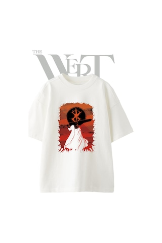 Thewert Guts Berserk 1 Tasarım Baskılı Ünisex Beyaz Oversize T-shirt