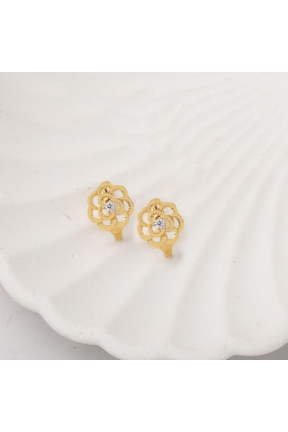 Güllü 14 Ayar Taşlı Altın Küpe