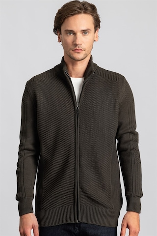 Tudors Slim Fit Dar Kesim Kendinden Desenli Erkek Hırka-23386 Antrasit