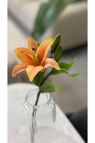 Yapay Lilyum Çiçeği, Turuncu, Tek Dal, 35 Cm, Premium Kalite Çok Renkli
