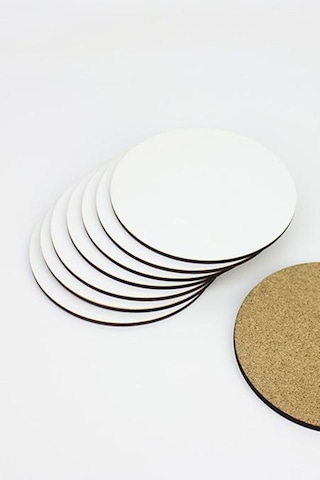 Ahşap Supla Levha + Bardak Altlığı 12 Parça 3 Mm Ham Mdf Yuvarlak Servis Takımı Çok Renkli