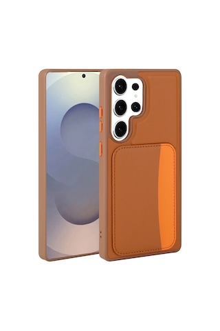 Zore Samsung Galaxy Uyumlu S24 Ultra Kılıf Kartlıklı Zore X-kart Silikon Kapak - Kahverengi