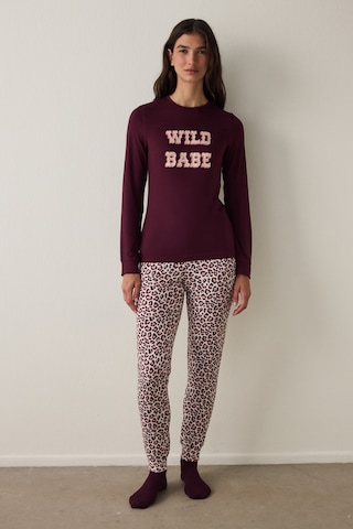 Penti Bordo Sloganlı Uzun Kollu Termal Etkili Pijama Üstü