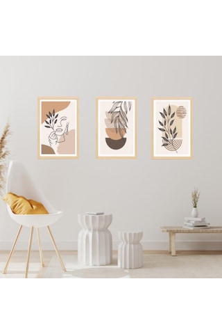 3'lü Bohem Yaprak Desenli Foreks Tablo
