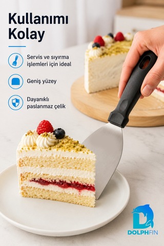 Pasta Spatulası 26 Cm Paslanmaz Çelik Geniş Yüzeyli Kek Börek Lazanya Servis Spatulası 26x8 Cm Siyah