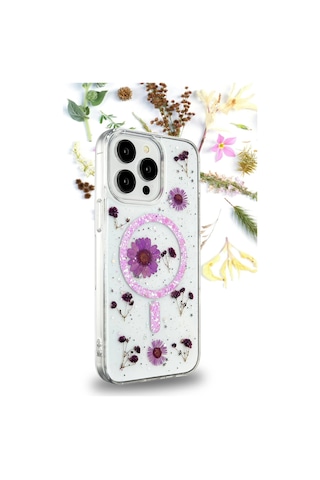 Cosmotex Newface Apple iPhone Uyumlu 14 Pro Max Kılıf Daisy Simli Magsafe Kapak - Gold