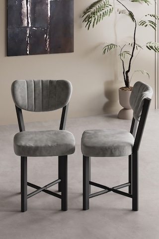Sandalye 2 Adet Baby Face Kumaş Metal Ayak Modern Mutfak Sandalyesi Cafe Balkon Ofis Elma Gri