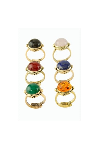 Yuvarlak Doğaltaşlı Otantik Yüzük - Lapis N145 Çok Renkli 94807346