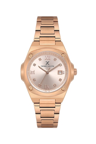 Daniel Klein Dke.1.13947.7 Modern Oval Kare Kasa Takvimli Çelik Kordonlu Kadın Kol Saati Rose Gold