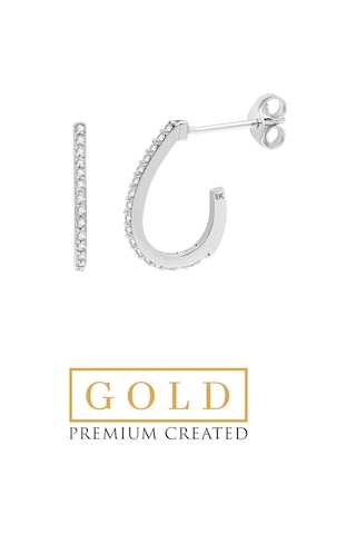 Beyaz Altın Sertifikalı Premium Created Taşlı Halka Küpe Beyaz Altın
