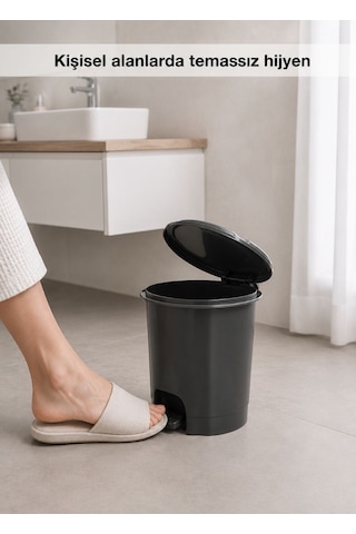 Antrasit Pedallı Çöp Kovası 6 L İçi Kovalı Hijyenik Banyo Ve Makyaj Masası Tipi Küçük Boy Çöp Kutusu