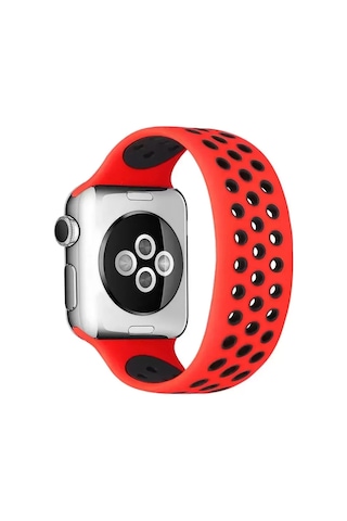 Zenviaat Newface Apple Watch Uyumlu42mm Ayarlı Delikli Silikon Kordon - Kırmızı-siyah Znv2027