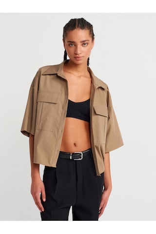 Dilvin 50495 Oversize Cepli Gömlek-camel CAMEL
