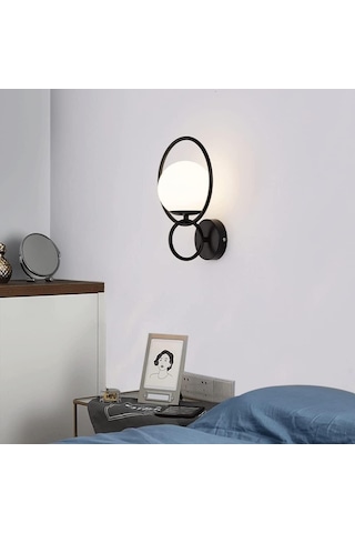 Cam Top Abajur Arka Plan Duvar Dekorasyon Duvar Işığı İle Yaratıcı Metal Yüzük Duvar Apliki E27 Orta Yüzyıl Karanlık Rose Gold - Siyah