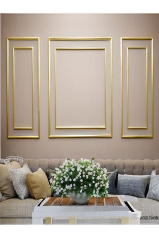Altın Gold Renk Dekoratif Poliüretan Duvar Çıtası 6' Lı Hazır Kesim Çerçeve Seti
