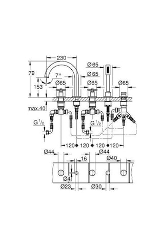 Grohe Atrio 29408AL0 5 Delikli Ankastre Küvet Bataryası Sıva Üstü Grubu - Siyah
