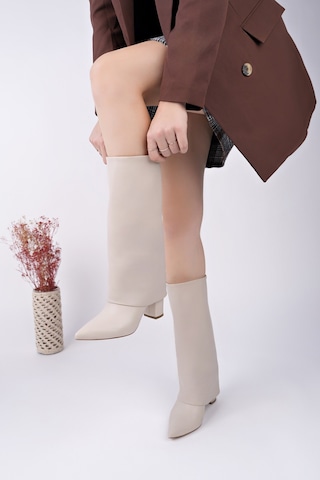 Muggo Rebeca Sivri Burun Kalın Topuklu Kadın Çizme Ten