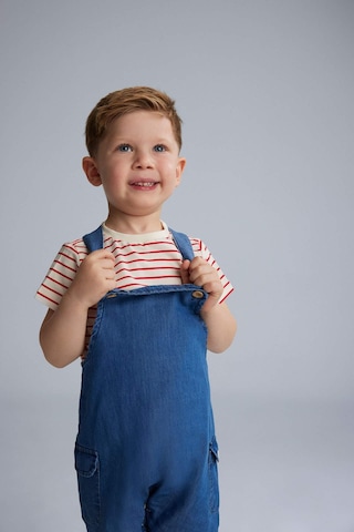 DeFacto Erkek Bebek 2'li Takım Çizgili Kısa Kollu Tişört Jean Salopet Tulum E7934A525SMBE394 Mavi