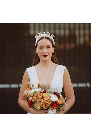 İnci Ve Taş İşlemeli Bride Gelin Tacı