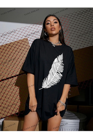 Adrift Tüy Baskılı Oversize Kalıp Unisex T-shirt Siyah