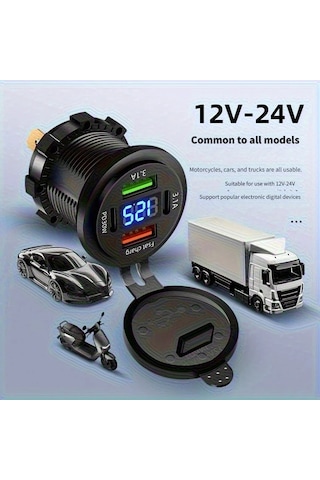 Challenger Temel Siyah 120w Super Hizli Sarj 2usb 2pd Voltaj Ekranli Araba Gemi Motosiklet Sarj Cihazi