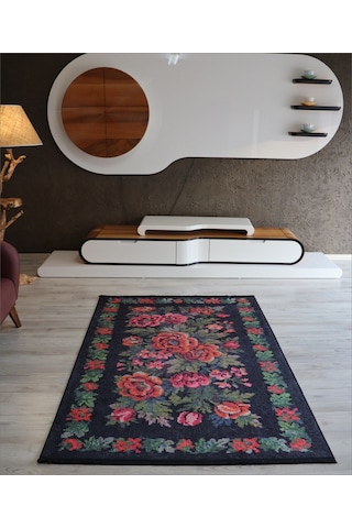 Karabağ Yolluk Yeşil Siyah Mutfak Halısı Yıkanabilir Kilim