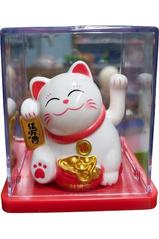 Maneki Neko El Sallayan Mini Şans Kedisi Beyaz Solar Güneş Enerjili 5x5cm Y5byz05