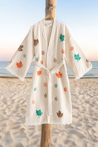 Varol Organik %100 Pamuk Kimono Yaka Sabalık Bornoz Plaj Elbisesi - Sonbahar - L/xl Krem/l/xl Krem