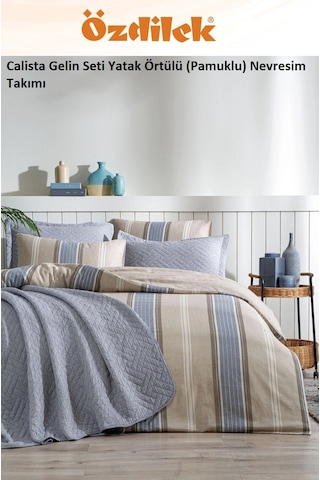 Özdilek Calista 7 Parça Yatak Örtülü Pamuklu Gelin Seti-mavi Mavi