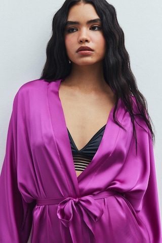 Fumée Fuşya Kısa Saten Sabahlık / Kimono Fuşya