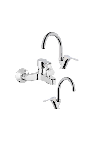 Penta Opus Serisi Lavabo + Eviye + Banyo Bataryası - U Boru Krom