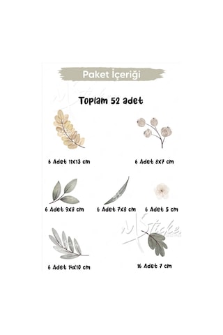 MSticker Yapraklar Ve Çiçekler Duvar Sticker Seti - Ev Dekorasyon Yeşil Yapraklar Soft Renklerde Sticker