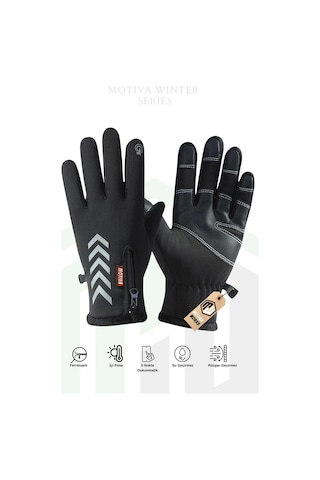 Motiva Su Geçirmez Softshell Unisex Bisiklet, Motosiklet Eldiven Dokunmatik Kışlık Rüzgar Geçirmez Kaymaz