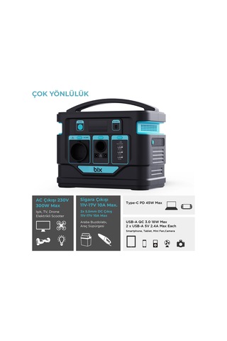 Bix 80000mah 300W Ac Priz 3 Usb-A 45W Type-C Power Station