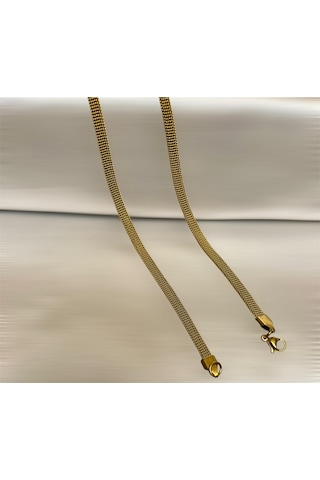 Gold-hasır-yassı Yüksek Kalite Paslanmaz Çelik Kolye 60 Cm Gold