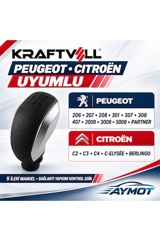 Kraftvoll Peugeot Citroën Uyumlu 5 İleri Mat Krom Spor Vites Topuzu