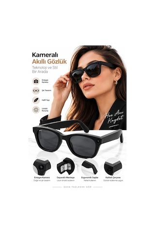 Kameralı Akıllı Gözlük Glasses Güneş Gözlüğü Siyah
