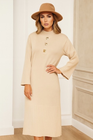 Onno Style Women Triko 3 Düğme Elbise Krem