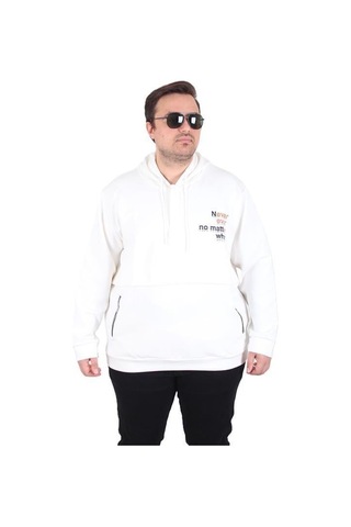 Starbattal Büyük Beden Kapüşonlu Sweat Double Face Never 25706 Ekru Ekru