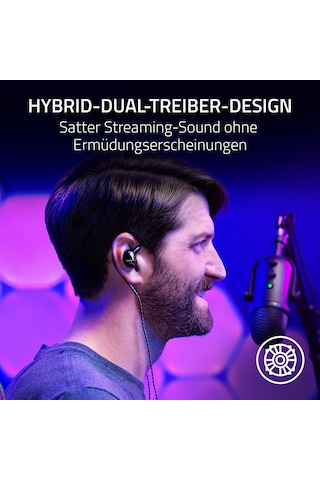 Razer Moray - 7/24 Yayın İçin Ergonomik Kulak İçi Kulaklık Hibrit Çift Sürücü Tasarımı, Ergonomik Düz Tasarım, En İyi Pasif Ses Yalıtımı Siyah Diğer